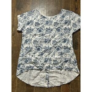 Terzo Millennio Top Womens Size S Floral 100% Linen Oversized Lagenlook Italy